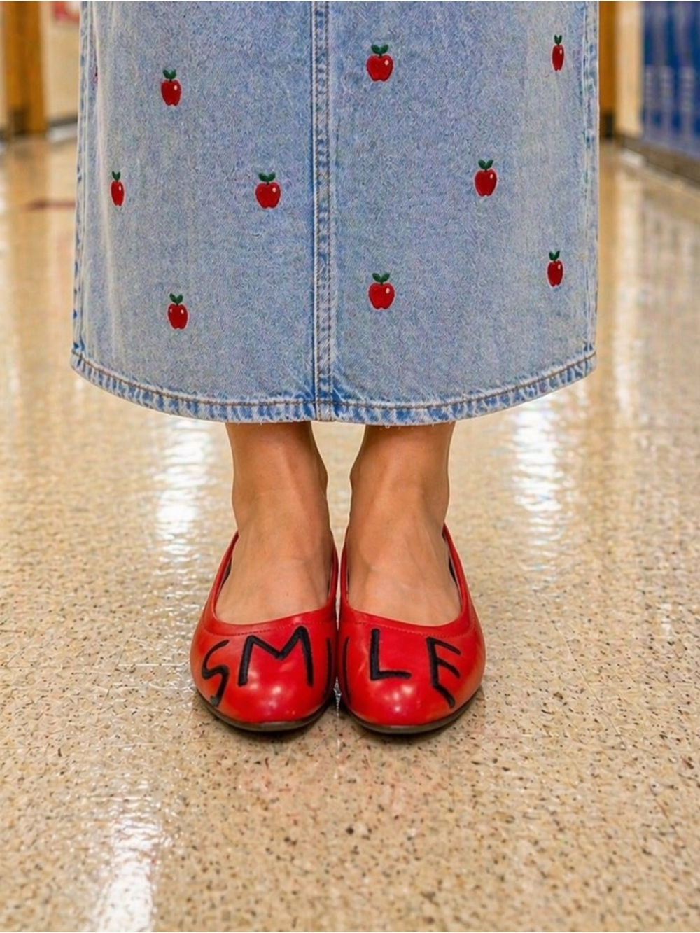 Quirky Red Leather “Smile” Ballet Flats Women’s 7.5–8 Teacher Ellen DeGeneres